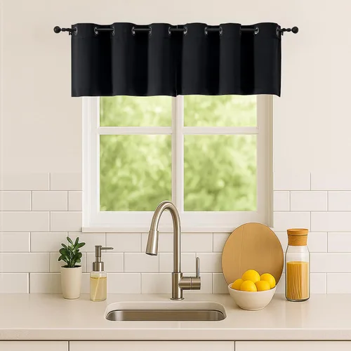 Vista 54 de Simplebrand Juego de 2 paneles de cenefa aguamarina para ventana de cocina de 14 pulgadas de largo, cortinas de oscurecimiento de habitación