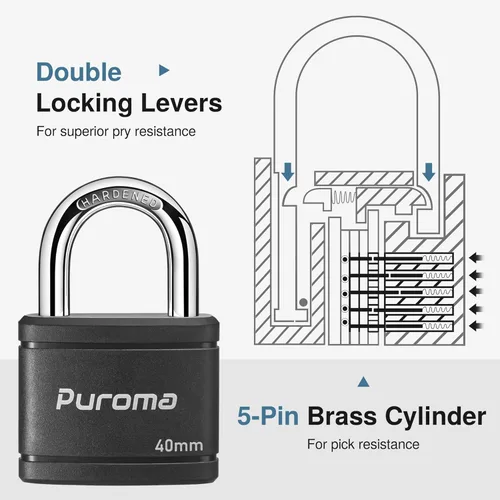 Vista 4 de Puroma Candado con llave con 2 llaves iguales, cerradura de casillero de 7/8 pulgadas, cerraduras de alta resistencia para puerta, cerrojo, caja