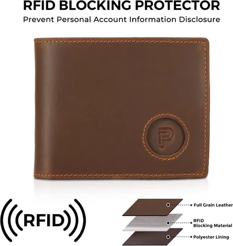 Vista 26 de Polare - Cartera plegable de piel de caballo loco natural para hombre, con bloqueo RFID