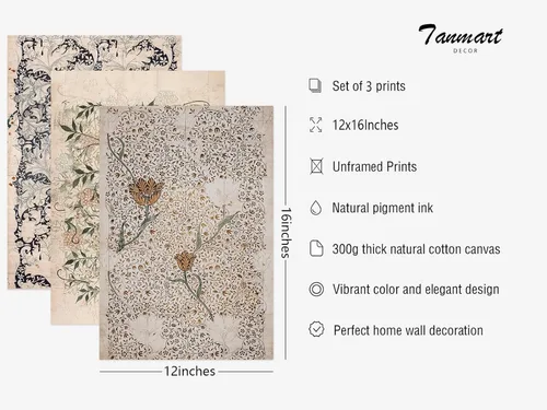 Vista 2 de Tanmart Arte de pared botánico vintage, lienzo floral antiguo, arte de pared, impresiones de flores neutrales, póster vintage de granja, pintura