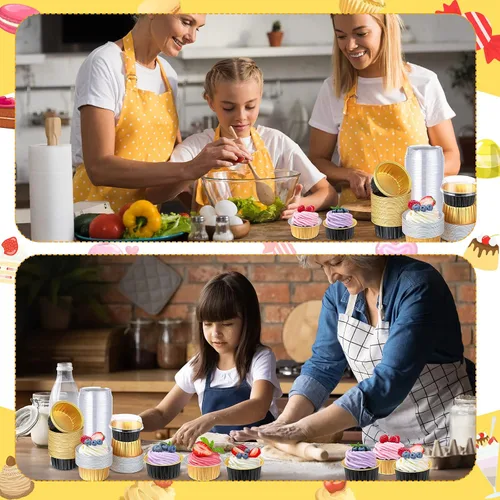 Vista 5 de 200 tazas de papel de aluminio para hornear cupcakes de 4.2 onzas, moldes desechables para cupcakes, moldes de postre con tapas, mini recipientes
