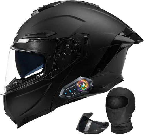 Vista 15 de Casco modular de motocicleta Bluetooth con doble visera antivaho multiventilación, diseño de cara completa, certificado ECE 22.06, forro extraíble G