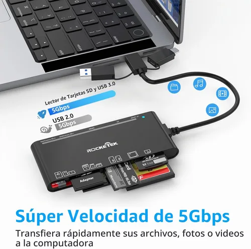 Vista 5 de USB C Lightning USB3.0 Lector de múltiples tarjetas para SD CF XD MS Micro SD TF, 7 en 1 lector de tarjetas de memoria adaptador Hub