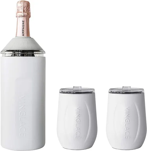 Vista 10 de Vinglacé Juego de regalo enfriador de botellas de vino, enfriador de vino portátil de acero inoxidable con 2 copas de vino sin tallo, color negro