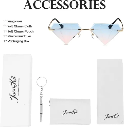 Vista 7 de JOVAKIT Gafas de sol triangulares con forma de diamante para mujeres y hombres, gafas de sol vintage sin montura retro para fiesta rave, gafas