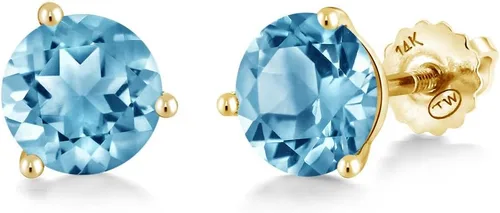 Vista 239 de Gem Stone King Aretes de Martini de oro amarillo de 14 quilates Aretes de tuerca de 3 puntas para mujeres y hombres Redondos de 0.236 pulgadas