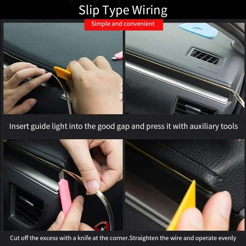 Vista 8 de Cable electroluminiscente de luz de neón de 16 pies y 12 V con protección de fusible para decoración interior de automóvil con borde de costura