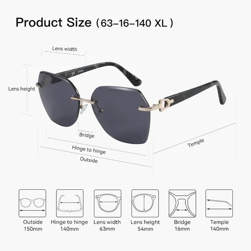 Vista 11 de ZENOTTIC Lentes de sol sin montura de gran tamaño para mujer, diseño geométrico de corte de diamante, lentes degradados, protección UV, tonos de moda