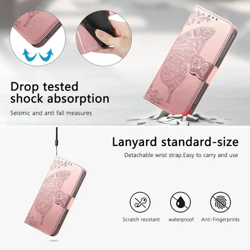 Vista 7 de DiGPlus - Funda tipo cartera para Galaxy S22 5G, con estampado de mariposas y flores, de piel sintética, con ranuras para tarjetas y función atril