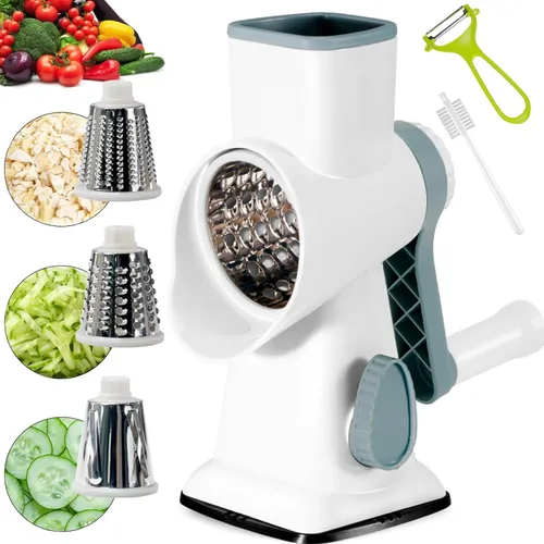 Vista 8 de YOUCZON Rallador Rotativo de Queso Multiusos de Acero Inoxidable - Rallador de Queso con Mango para Rallado sin Esfuerzo de Zanahorias, Papas