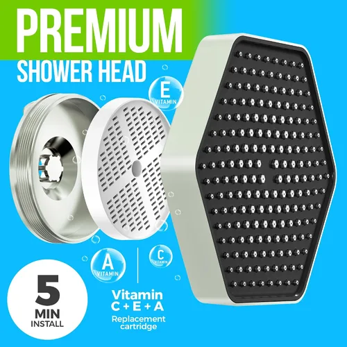 Vista 2 de AquaHomeGroup Cabezal de ducha de lujo con filtro, reduce el cloro, el óxido y los sedimentos, vitamina C, E y A, alta presión, efecto spa, níquel