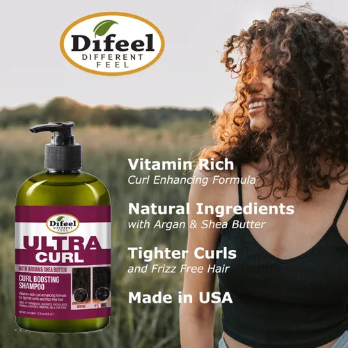Vista 4 de Difeel Ultra Curl con Argán y Manteca de Karité - Champú para aumentar los rizos de 12 onzas, champú sin sulfato hecho con ingredientes naturales