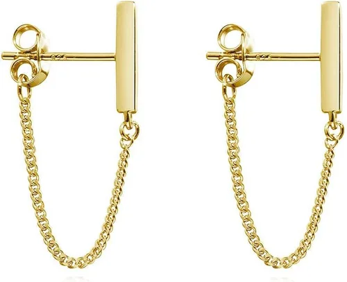 Vista 9 de Reffeer Aretes colgantes de plata de ley 925 maciza para mujeres, adolescentes, aretes de cadena