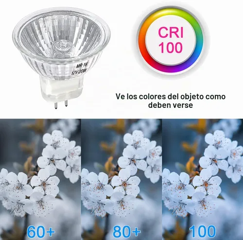 Vista 6 de Bombilla halógena MR16 de 20 W regulable de 12 V GU5.3 con base de dos pines con larga vida útil, bombillas MR16 blancas cálidas de 2700 K
