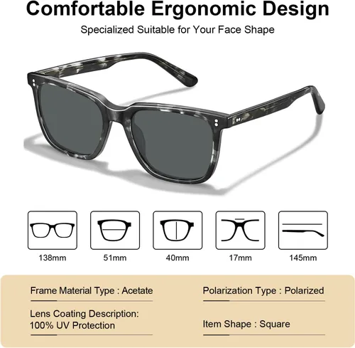 Vista 33 de Carfia Chic - Lentes de sol polarizados para mujer, protección UV400, marco de acetato pulido a mano