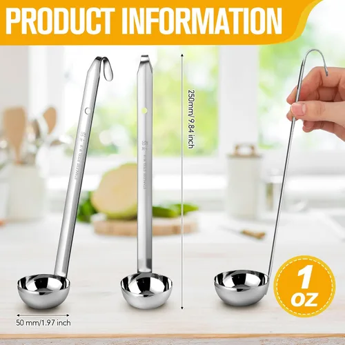 Vista 2 de meekoo 1 Pieza Cucharón de Acero Inoxidable para Sopa con Mango Cucharón con Borde Vertedor para Cocina Cocinando Sopa Salsa (1 oz)