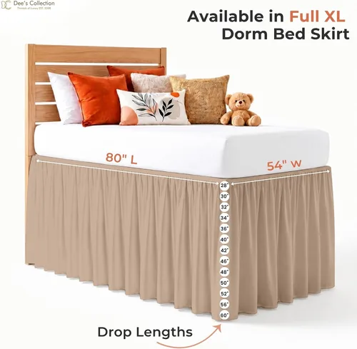 Vista 32 de Dorm Ruffle Twin XL 28" Drop Extra Long BedSkirt, Premium Brushed Microfiber Tailored Drop, Put On Elastic Long Dust Ruffle, Split Corner, Bedroom