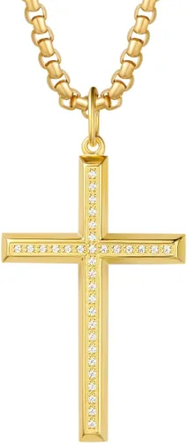 Vista 10 de FANCIME Cross Necklace for Men Sterling Silver Cross Necklaces High Polished Gift For Men, Stainless Steel Box Chain Length 24 Inch Oro pulido
