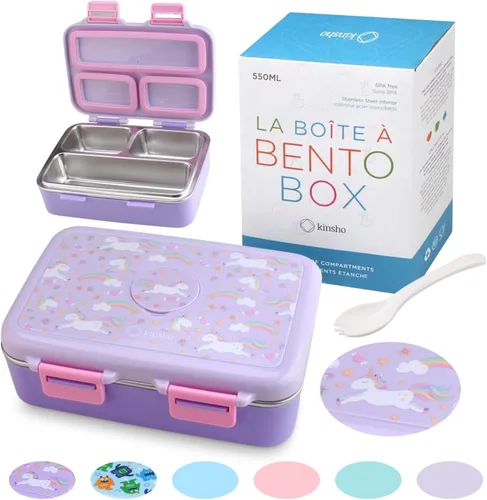 Vista 13 de Lonchera de acero inoxidable para bebés y niños, mini Bento, 3 secciones de porciones de metal ecológico, tapa a prueba de fugas, almuerzos