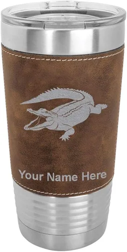 Vista 10 de LaserGram Vaso aislado al vacío de 20 onzas, cocodrilo, grabado personalizado incluido (piel sintética, estilo béisbol)