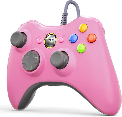Vista 2 de VOYEE Controlador de PC, controlador con cable compatible con Microsoft Xbox 360 y SlimPC Windows 1087, con joystick mejorado, doble choque