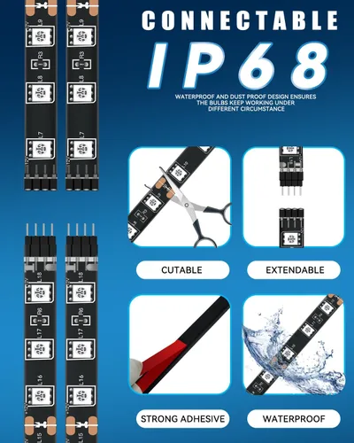 Vista 2 de Keiurot - Tira de luces LED azules de 12 V para automóviles, conectables de 12 pulgadas, paquete de 4 unidades IP68 Waterproof Flexible for Cars