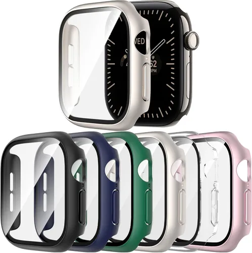 Vista 16 de 6 Pack de fundas rígidas de PC con protector de pantalla de vidrio templado para Apple Watch 40mm SE 3/SE (2ª Gen) Series 6/SE/5/4, Rontion - Funda