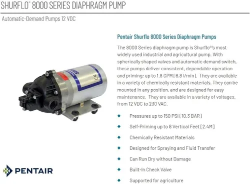 Vista 2 de Pentair SHURFLO 8000-543-236 Bomba de diafragma de demanda automática, 1.8 GPM con válvulas de Viton, diafragma de Santopreno, interruptor