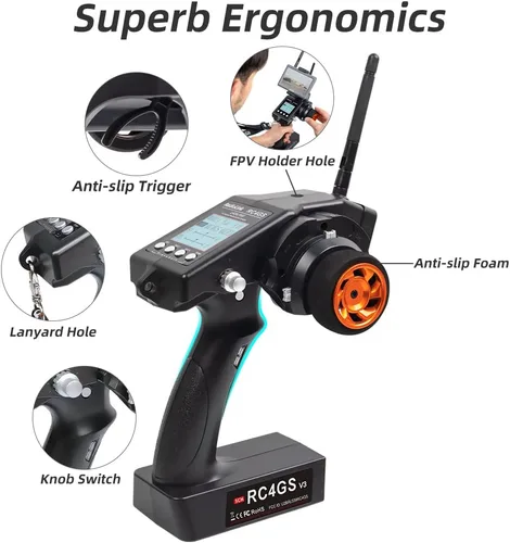 Vista 3 de Radiolink RC4GS V3 2.4G - Transmisor de radio RC de 5 canales y 2 receptores de giroscopio R6FG Combo de radio para camión oruga, coche, barco