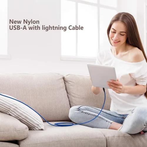 Vista 7 de [Certificado Apple MFi] Paquete de 2 cargadores de iPhone de 6.6 pies, cable Lightning de 6.6 pies de largo, cable trenzado de carga USB