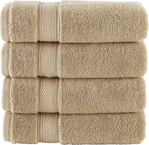 Vista 2 de NOVA Luxury Linen - Juego de toallas turcas de calidad de hotel para baño (juego de 4 toallas de mano, beige arena cálida)