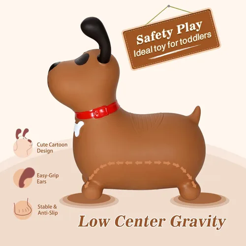 Vista 3 de INPANY Perro Saltarín Marrón Caballo Saltador para Niños Pequeños - Caballo Saltador Rebotante, Juguetes de Animales para Montar para Niñas y Niños