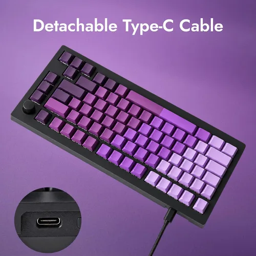 Vista 5 de LEMOKEY X4 QMK Teclado Mecánico con Cable, Diseño 75% South-Facing Retroiluminado Rojo, Teclas PBT de Doble Inyección Impresas Lateralmente