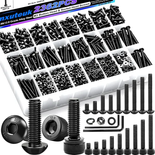 Vista 7 de mxuteuk Juego de tornillos M5 de 185 piezas, kit de tuercas, pernos y tornillos de cabeza hexagonal M5, pernos de acero de aleación de grado 12.9