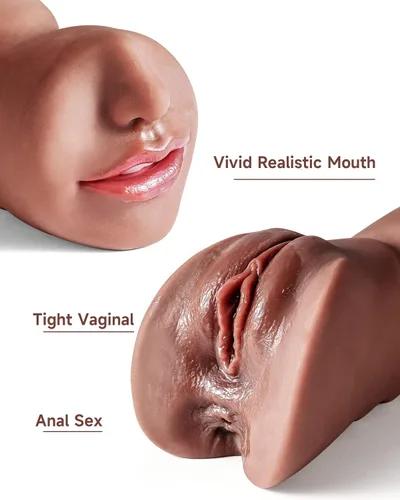Vista 5 de 3 en 1 Masturbador Masculino de Bolsillo, Juguetes Sexuales para Adultos con Vagina Texturizada 3D y Ano Apretado y Palo Secante, Muñeca Sexual