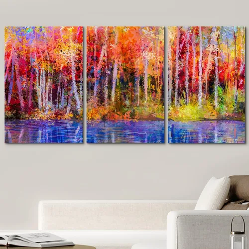 Vista 154 de wall26 Lienzo enmarcado para pared, juego de arte de acuarela pastel, paisaje rural, ilustraciones con formas abstractas, arte moderno, decorativo