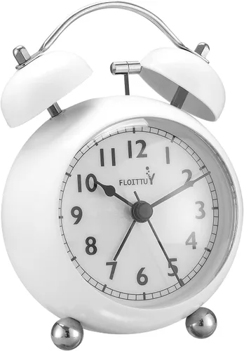 Vista 8 de FLOITTUY {Reloj despertador fuerte para personas que duermen profundamente) Reloj despertador de campana doble de 3.5 pulgadas con luz de fondo