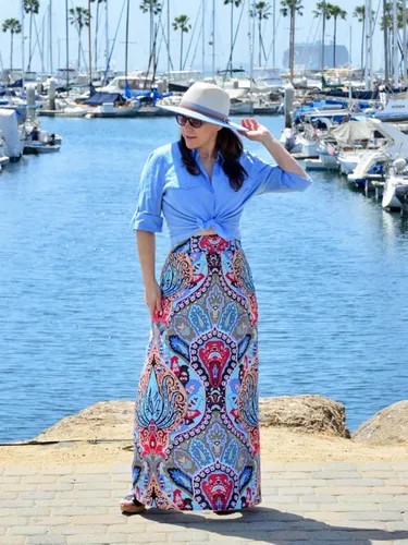 Vista 2 de Yinggeli - Falda larga de estampado bohemio para mujer