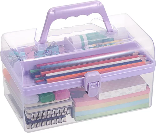 Vista 10 de BTSKY Contenedores de almacenamiento de plástico multiusos para manualidades con bandeja extraíble, caja de almacenamiento de plástico transparente
