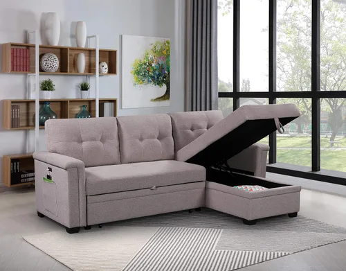 Vista 9 de Lilola Home - Sofá seccional reversible con tumbona de almacenamiento y bolsillo, gris oscuro