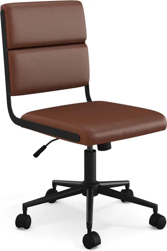 Vista 15 de Martha Stewart Lulu - Silla giratoria con asiento ajustable en altura para oficina en casa en piel sintética negra con marco de níquel pulido
