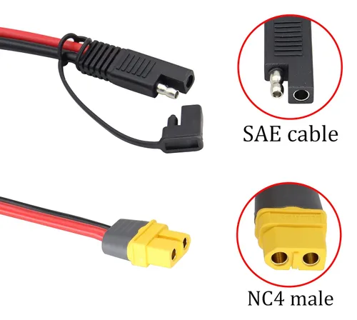 Vista 3 de Cable SAE a XT60 de 12 AWG XT60 hembra a conector SAE con adaptador de polaridad inversa S-A-E compatible con panel solar, generador solar portátil