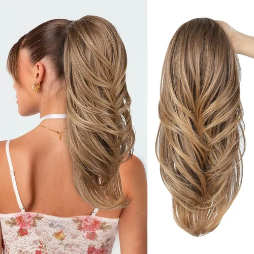 Vista 15 de SEIKEA Extensión versátil de cola de caballo con cordón, 18 pulgadas de largo, ondulado, con clip de varias capas, extensiones de cabello de cola