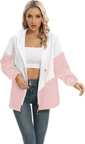 Vista 5 de Chaqueta casual para mujer, impermeable, ligera, con capucha, rompevientos, con bolsillos