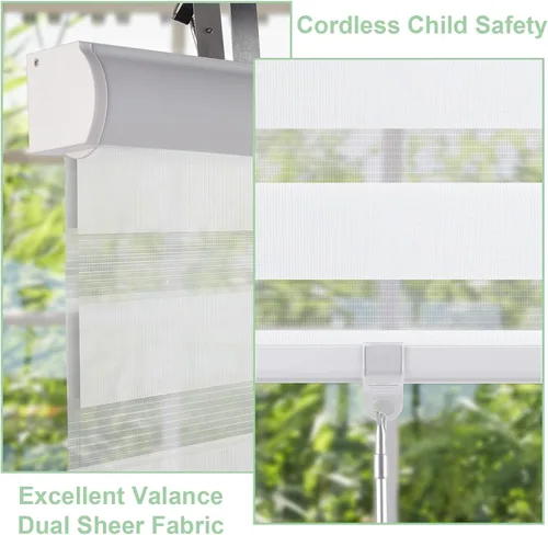 Vista 4 de MiLin Persianas sin cordones estilo cebra para ventana, persianas y persianas de doble capa, corte personalizado a la medida, con control de luz