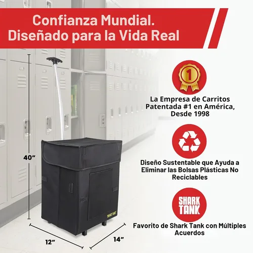 Vista 3 de Cesta con carro plegable grande multipropósito, color negro