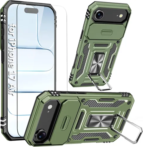 Vista 25 de Funda compatible con iPhone17 Pro con soporte, cubierta de cámara y protector de pantalla HD, doble capa a prueba de golpes, protección contra