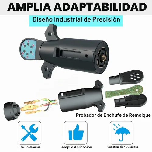 Vista 4 de Probador de luz de remolque de 7 pines, probador de enchufe de remolque de 7 vías, probador de cableado de 7 vías con luces LED, conector de RV