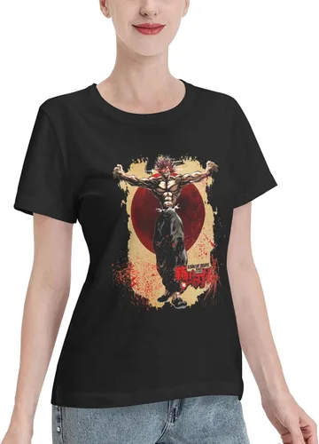 Vista 2 de Anime Baki The Grappler T Shirt Womens Summer Round Neck Tops Casual Short Sleeves Tee Black