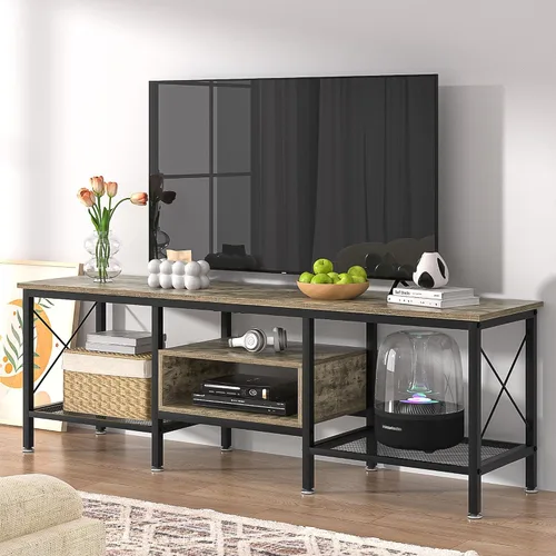 Vista 2 de VECELO Soporte de TV Industrial para Televisión de 65 Pulgadas, Gabinete Consola de 3 Niveles con Estantes de Almacenamiento Abiertos, Centro